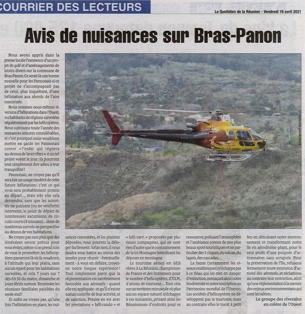 "Avis de nuisances sur Bras-Panon" (Le Quotidien 974 du 16/04/2021)